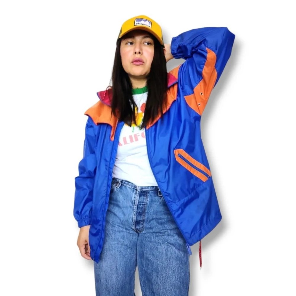 Vintage Reebok color block hoodie windbreaker full zip jacket size S